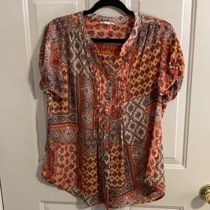 Orange/blue/white sheer Westport blouse